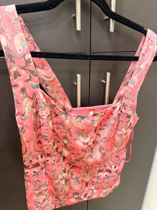 Free People Tops - Free People Pink Floral Satin Tank Top